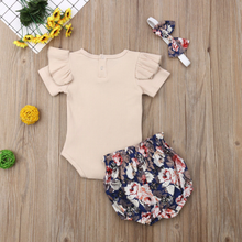 Load image into Gallery viewer, Ruffle Sleeve Romper Floral Bloomer Pants Outfit