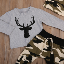 Load image into Gallery viewer, Deer Sweatshirt Camouflage Pants Beanie Hat Outfit
