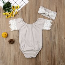 Load image into Gallery viewer, Lace Romper with Headband (Multiple Colors)