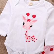 Load image into Gallery viewer, Baby Girl Pink Polka Dot Giraffe Outfit