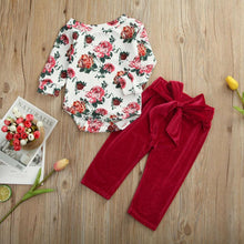 Load image into Gallery viewer, Floral Off Shoulder Onesie with Velvet Pants Outfit