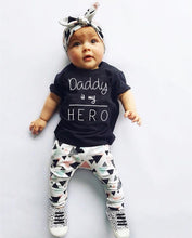 Load image into Gallery viewer, Daddy is my Hero T-Shirt Pants Headband Outfit