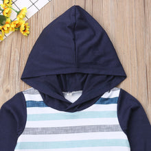 Load image into Gallery viewer, Blue Striped Hoodie Romper