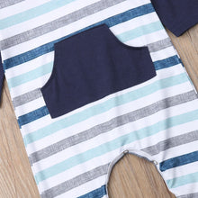 Load image into Gallery viewer, Blue Striped Hoodie Romper