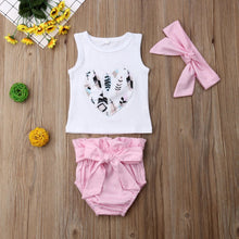 Load image into Gallery viewer, Feather Love Tank Top Bow Pants Headband Outfit