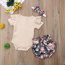 Load image into Gallery viewer, Ruffle Sleeve Romper Floral Bloomer Pants Outfit