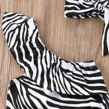 Load image into Gallery viewer, Zebra Off Shoulder Romper with Headband