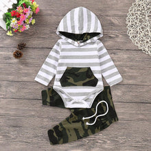 Load image into Gallery viewer, Hooded Camo & Stripes Top & Pants Set