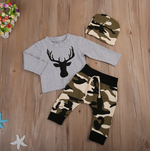 Load image into Gallery viewer, Deer Sweatshirt Camouflage Pants Beanie Hat Outfit

