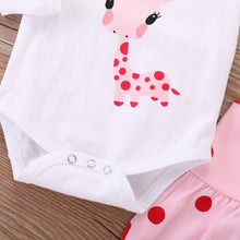Load image into Gallery viewer, Baby Girl Pink Polka Dot Giraffe Outfit
