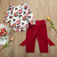 Load image into Gallery viewer, Floral Off Shoulder Onesie with Velvet Pants Outfit
