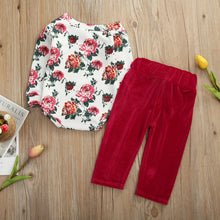 Load image into Gallery viewer, Floral Off Shoulder Onesie with Velvet Pants Outfit
