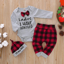 Load image into Gallery viewer, Plaid Ladies I Have Arrived Bow Tie Outfit with Hat
