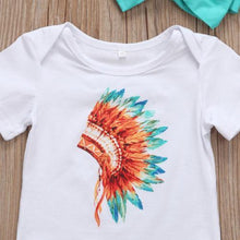 Load image into Gallery viewer, Feather Head Romper Tassel Shorts Headband Outfit
