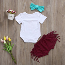 Load image into Gallery viewer, Feather Head Romper Tassel Shorts Headband Outfit
