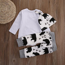 Load image into Gallery viewer, Baby Bear Romper Pants Beenie Hat Outfit
