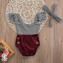 Load image into Gallery viewer, Striped Romper With Bow - Baby Girl Romper
