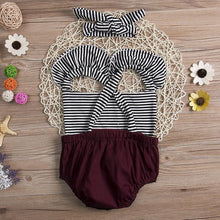 Load image into Gallery viewer, Striped Romper With Bow - Baby Girl Romper
