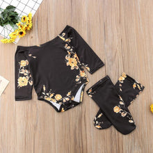 Load image into Gallery viewer, Off Shoulder Long Sleeve Flower Romper + Leg Warmers
