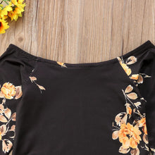 Load image into Gallery viewer, Off Shoulder Long Sleeve Flower Romper + Leg Warmers
