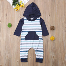 Load image into Gallery viewer, Blue Striped Hoodie Romper
