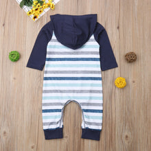 Load image into Gallery viewer, Blue Striped Hoodie Romper
