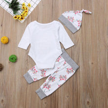 Load image into Gallery viewer, Auntie's Bestie Romper Floral Pants Hat Outfit
