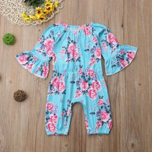 Load image into Gallery viewer, Blue Floral Ruffled Sleeved Romper
