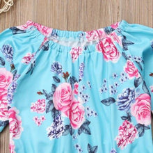 Load image into Gallery viewer, Blue Floral Ruffled Sleeved Romper
