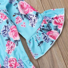 Load image into Gallery viewer, Blue Floral Ruffled Sleeved Romper
