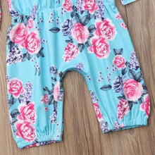 Load image into Gallery viewer, Blue Floral Ruffled Sleeved Romper
