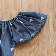 Load image into Gallery viewer, Blue Heart Romper Bow Headband Set

