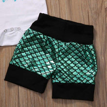 Load image into Gallery viewer, Mini Mermaid Romper Shorts Headband Outfit
