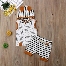 Load image into Gallery viewer, Striped Hooded Top Shorts Outfit
