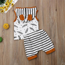 Load image into Gallery viewer, Striped Hooded Top Shorts Outfit
