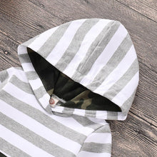 Load image into Gallery viewer, Hooded Camo &amp; Stripes Top &amp; Pants Set
